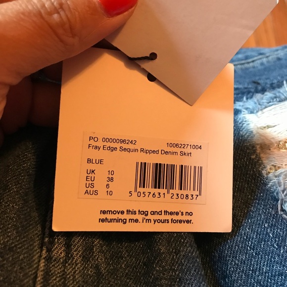 NWT MISSGUIDED Fray Edge Sequin Denim Skirt sz6 - Picture 7 of 7
